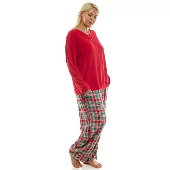 Plus Size 1X Croft & Barrow Henley Pajama Top & Flannel Pajama Bottoms Set #C - Picture 2 of 3